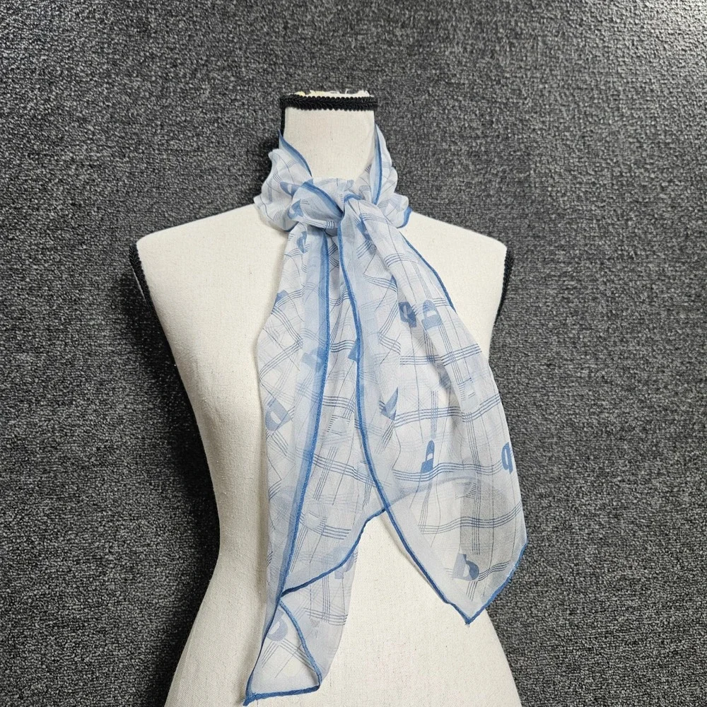 Blue White Plaid‎ Logo Print Sheer Rectangular Neck Scarf Neckerchief 13x26